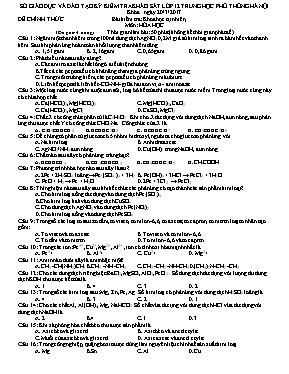 Đề kiểm tra khảo sát môn Hóa học Lớp 12 năm 2017